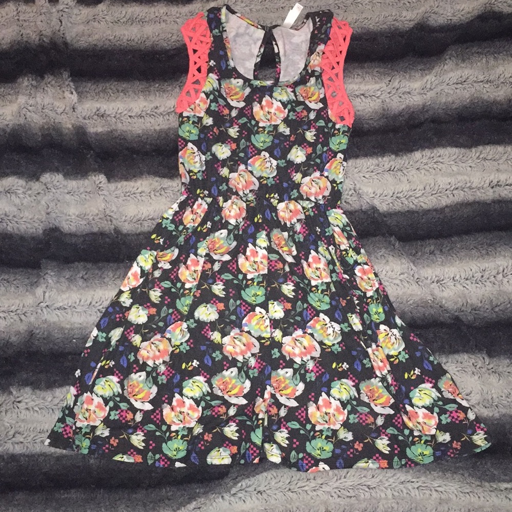 Black floral print dress
